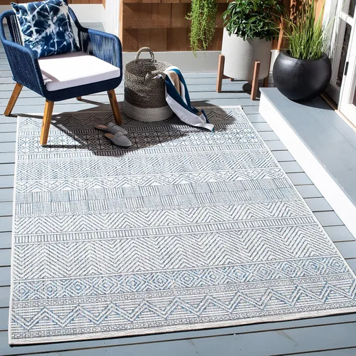 Miniatura 7 de SAFAVIEH Alfombra lavable para exteriores, colección Courtyard de 2.3 x 16 pies, color negro y gris, no desprende pelusa y de fácil limpieza, ideal