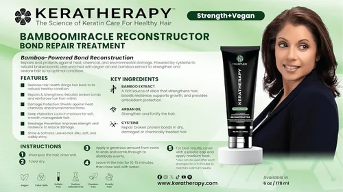 Miniatura 3 de KERATHERAPY Bamboo Miracle Reconstructor Bond Repair Tratamiento, 6 onzas, 6.0 fl oz – Protección térmica vegana y fortalecedor del cabello