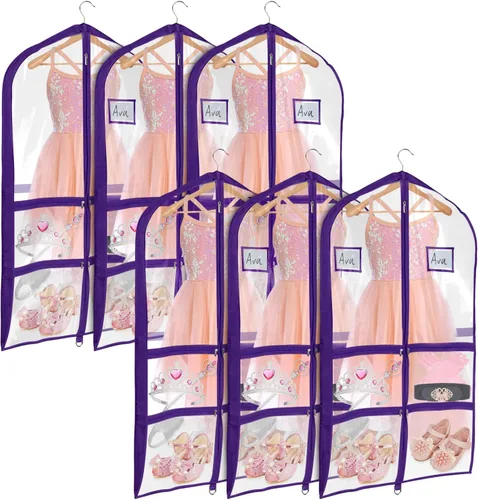 Miniatura 20 de Univivi Bolsas de PVC transparente para disfraz de baile, bolsa de ropa de 35 pulgadas para competiciones de baile, con 3 bolsillos separados