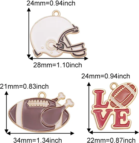 Miniatura 2 de yaokan Paquete de 16 dijes esmaltados para casco de fútbol americano – I Love Sports Rugby Ball Colgantes para bricolaje, collar, pulsera, aretes