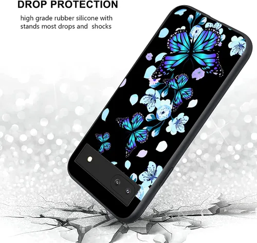 Miniatura 5 de Funda compatible con Google Pixel 7 Pro con diseño de flores y mariposas para niños y niñas, TPU suave, a prueba de golpes, antiarañazos, diseñada