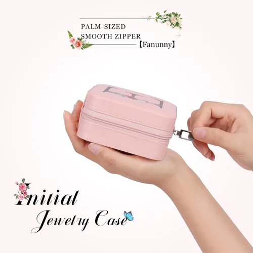 Miniatura 4 de Joyero de viaje, pequeño joyero, regalos para mujeres y niñas, mini organizador de joyas portátil rosa para aretes, anillos, collares con inicial D