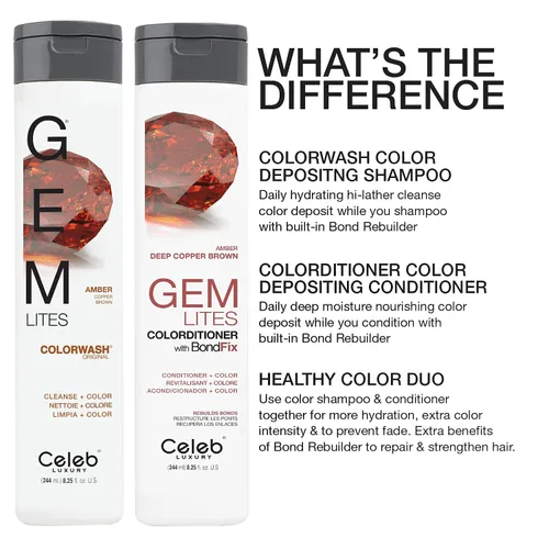 Miniatura 7 de Celeb Luxury Colorwash Color Depositing Shampoo - Color Refresher, Vegan Hair Dye, Bondfix Bond Rebuilder, Viral and Gem Lites Ámbar