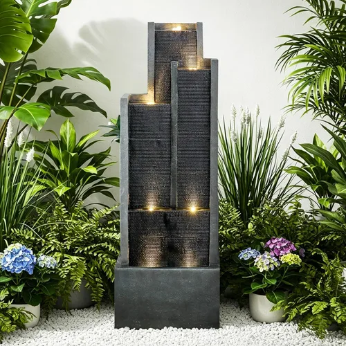 Miniatura 14 de Naturefalls Fuente de agua y cascadas para exteriores de 39.7 pulgadas de alto, fuente de jardín grande con luces LED, 5 niveles en cascada, fuentes
