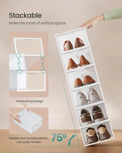 Miniatura 3 de SONGMICS Cajas de zapatos, organizador de almacenamiento de zapatos para armario, caja apilable de plástico para tenis, paquete de 12, transparente