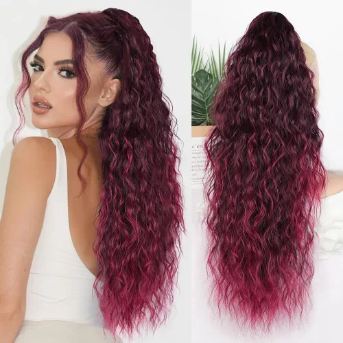 Miniatura 11 de ALXNAN Cola de caballo con clip de garra, extensión de cola de caballo marrón oscuro de 26 pulgadas para mujer, extensiones de cabello sintético