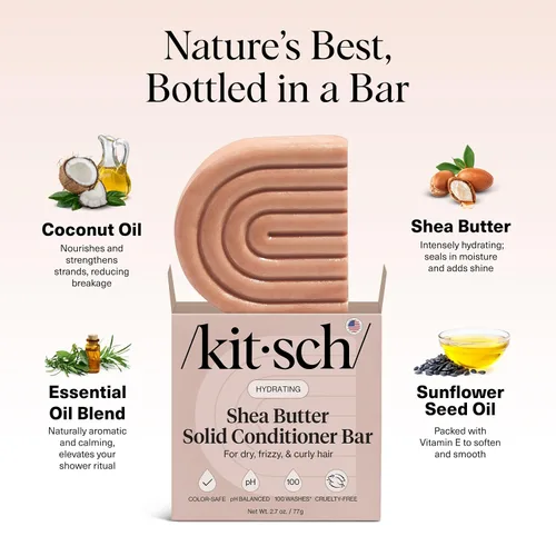 Miniatura 5 de Kitsch Barra de acondicionador de manteca de karité – Acondicionador hidratante para restaurar la humedad del cabello, domar el encrespamiento