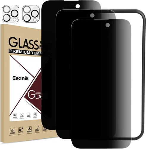 Esanik [Paquete de 3+2] Protector de pantalla de privacidad para iPhone 14 Pro Max de 6.7 pulgadas, vidrio templado antiespía + protector de lente