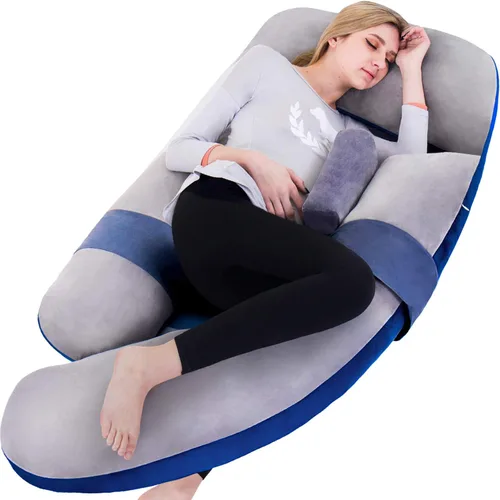 Miniatura 12 de Almohada de cuerpo completo de 60 pulgadas, almohada de lactancia, maternidad y embarazo, almohadas extragrandes en forma de U con lado desmontable