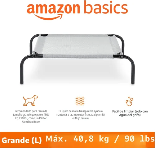 Miniatura 2 de Amazon Basics Cama elevada transpirable y refrescante para perros con marco de metal para perros grandes, 51 x 31 x 8 pulgadas, color gris