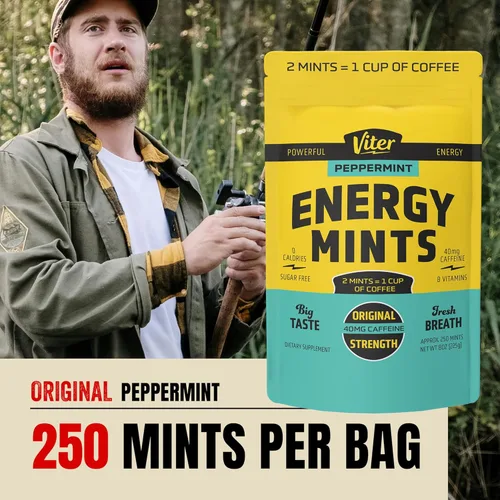 Miniatura 2 de Viter Energy Mentas con cafeína, 40 mg de cafeína, vitaminas B, sin azúcar. (menta, 8 onzas, bolsa a granel)