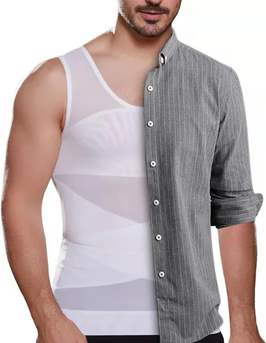 Miniatura 4 de ISUP Mens Compression Shirt Slimming Undershirt Shapewear Body Shaper Chest Compression Tummy Control Tank Top