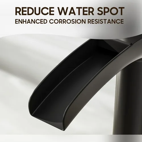 Miniatura 8 de Phiestina Grifo Alto de Lavabo Vessel para Baño Negro Mate, Cascada de Un Solo Orificio con Una Sola Manija para Lavabo Sobre Encimera, con Desagüe