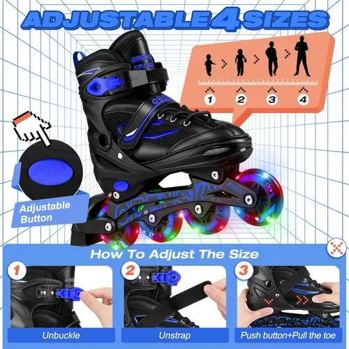 Miniatura 2 de Patines en línea ajustables para niños y niñas de 4 a 12 años, cuchillas de patines para niños con ruedas completamente iluminadas, divertidos azul