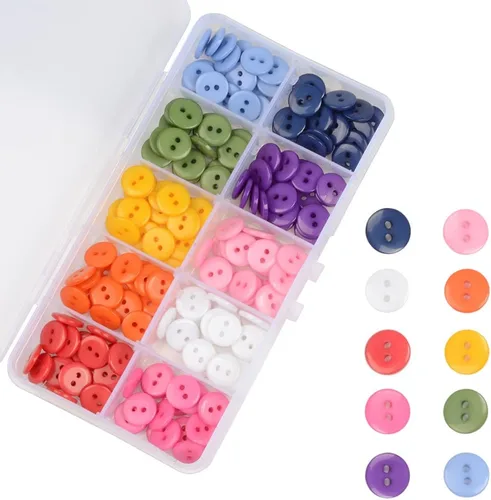 Miniatura 7 de Botones redondos de 2 agujeros para manualidades, 1125 botones de costura de 0.35 pulgadas (0.354 in), botones de resina de 15 colores, para coser