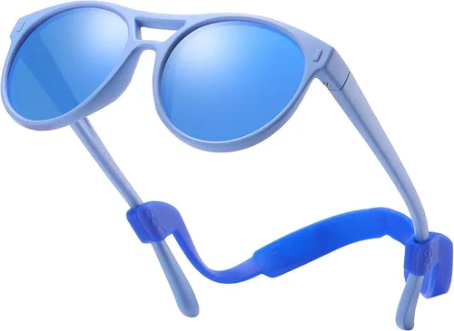 DUCO Gafas de sol para niños y niñas, protección UV, vintage, flexible, de seguridad, polarizadas, con correa, DK030