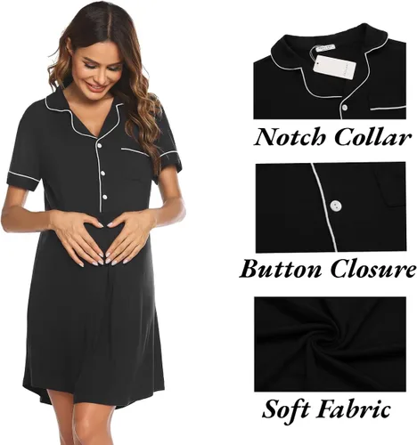 Miniatura 5 de Ekouaer Camisones de lactancia para lactancia materna de manga corta con botones para trabajo y parto vestido de maternidad para hospital