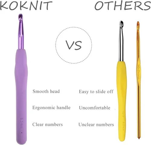 Miniatura 4 de KOKNIT Juego de 12 ganchos de ganchillo, mango ergonómico para manos artríticas, agujas de ganchillo cómodas y suaves, agujas de tejer extralargas