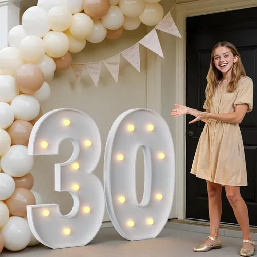 Miniatura 68 de IMPRSV Letras de mosaico iluminadas de marquesina, 4 pies para globos y fiestas, decoración de kit de arco