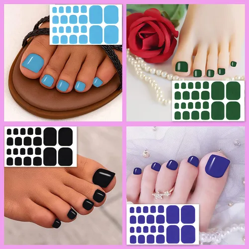 Miniatura 3 de 20 hojas de tiras de esmalte de uñas de los pies para mujer, calcomanías de color sólido para uñas de los pies, envolturas completas para niñas