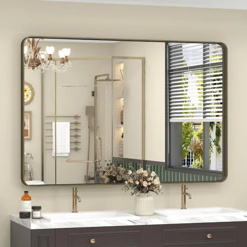 Miniatura 106 de Paquete de 2 espejos de baño con marco de metal negro de 22 x 30 pulgadas, espejo rectangular redondeado negro mate, antioxidante, se cuelga