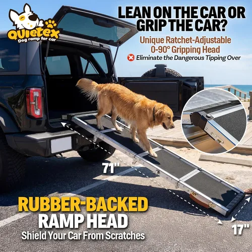 Miniatura 2 de Rampa para perros extra larga de 71 pulgadas para automóvil con cabeza ajustable, rampa plegable para mascotas para perros grandes con superficie