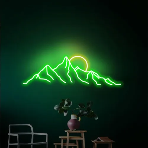 Miniatura 8 de Letrero de neón LED con diseño de montaña y puesta de sol de 18 pulgadas, letrero de neón con diseño de montaña y amanecer, regalos para la oficina