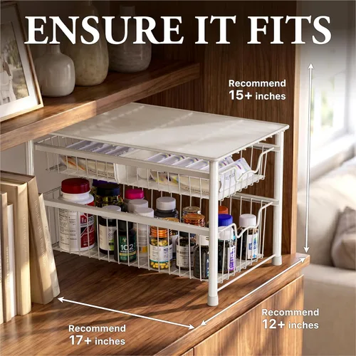 Miniatura 3 de Simple Houseware Cajón organizador apilable de cesta deslizante, blanco, 2 niveles
