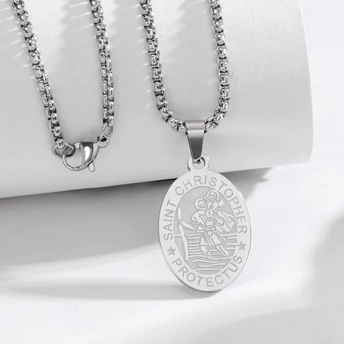 Miniatura 3 de Yaumatea San MiguelCristóbalVirgen MaríaBenedictoJude TaddeoJoséPatrickRafaelFranciscoFlorianThomas AquinasAnthony Medalla Collar Colgante de acero