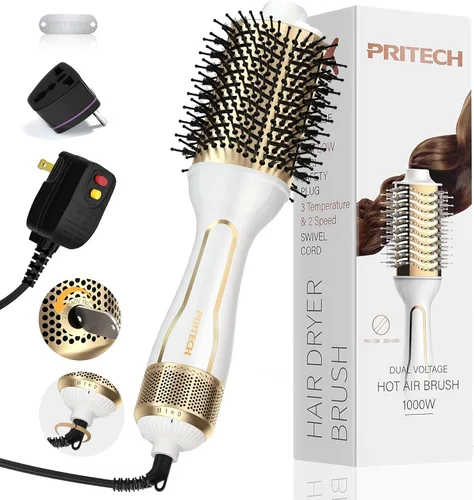 Miniatura 7 de Cepillo secador de pelo PRITECH de doble voltaje de 1000 W, barril ovalado para todo tipo de cabello 4 in 1 Hair Dryer Blow Dryer Brush in