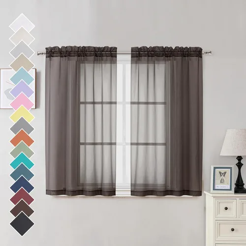 Miniatura 11 de OVZME - Cortinas traslúcidas blancas de 45 pulgadas de largo, 2 paneles, cortinas de gasa con bolsillo para barra para ventanas pequeñas, cada una
