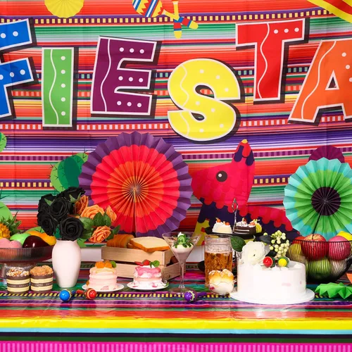 Miniatura 5 de Pancarta de fondo de fotografía con temática mexicana y Cinco de Mayo impreso de plástico para cabina de fotos mexicana, 51 x 86.6 pulgadas