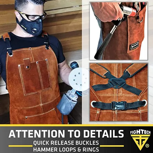 Miniatura 5 de Delantal de taller FIGHTECH - Delantal de trabajo pesado para carpintería para hombres con bolsillos para herramientas para carpinteros, herreros