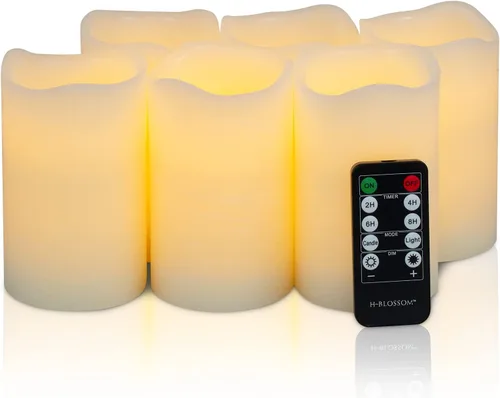 H-BLOSSOM Velas Parpadeantes sin Llama que Funcionan con Baterías de Cera Real Tipo Pilar Velas LED con Control Remoto de 10 Teclas Temporizador