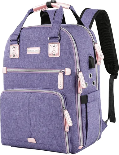 Miniatura 9 de SINVICKO Bolsa de ganchillo, mochila de tejido y organizador de bolsas con puerto de carga USB, bolsa grande de almacenamiento de hilo Azul