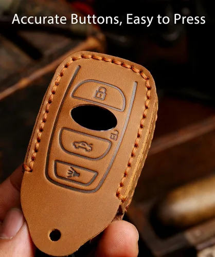 Miniatura 6 de OLLEN Funda para llavero de cuero genuino sin tornillos, apta para Subaru Forester Outback BRZ WRX STI Legacy Ascent CrossTrek Impreza, etc., Marrón