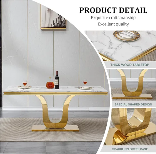 Miniatura 3 de SSLine Mesa de comedor moderna para mesa de cocina de mármol sintético de 6,70 pulgadas, mesa de comedor rectangular para muebles de cocina