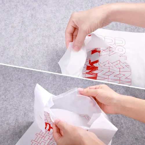 Miniatura 4 de Bolsas de plástico para compras, 400 unidades, HDPE, 15 mic, 0.6 mil, 11.5 x 6.5 x 21 pulgadas, 12 libras, asas colgantes, a prueba de fugas, 400