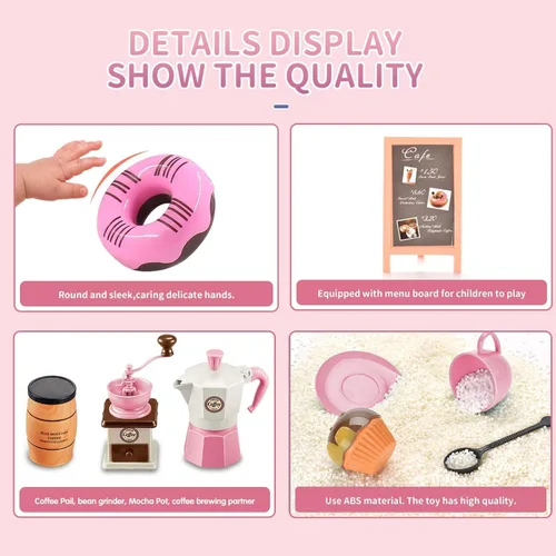 Miniatura 3 de Juego de simulación de fiesta de té para niñas pequeñas, juego de 48 piezas de cafetera y juego de comida de postres para niños de 3, 4, 5, 6, 7, 8
