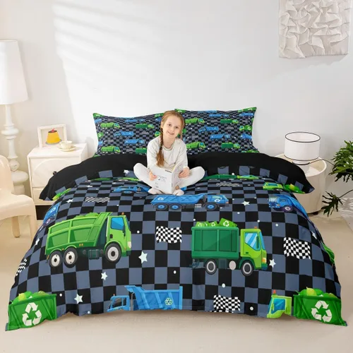 Miniatura 13 de Feelyou Race Car Duvet Cover Twin Size Boys Girls Speed Sports Car Bedding Set Breathable Soft Racing Comforter Cover 2Pcs Black White Checked