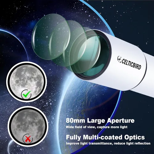Miniatura 2 de Telescopio Celticbird para adultos de alta potencia, telescopios de viaje para principiantes de astronomía para adultos Regalos, apertura de 80mm