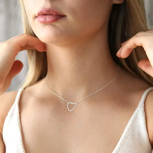 Miniatura 2 de Tewiky - Lindo collar de corazón, collar gargantilla con colgante de corazón de oro de 14 quilates, collar de cadena de corazón abierto de oro