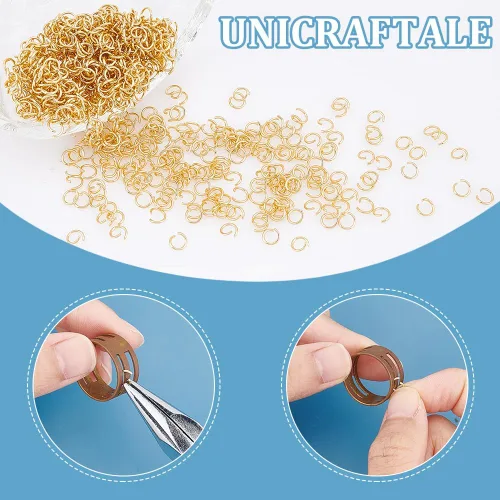 Miniatura 5 de UNICRAFTALE 800 piezas de anillos de salto abiertos de acero inoxidable de 0.197 in, anillos redondos dorados, conectores de metal para manualidades