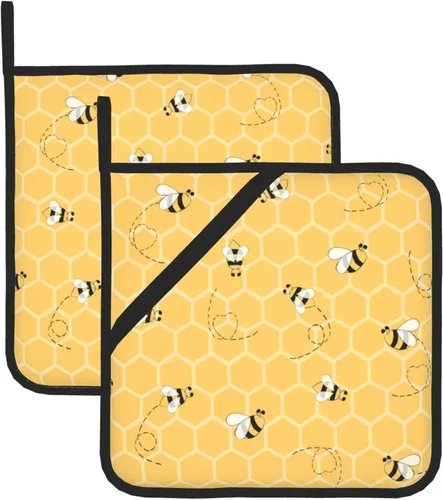 Juego de 2 soportes para ollas de abeja de panal para cocina, resistentes al calor, forro de algodón, almohadillas calientes para cocina, mostrador