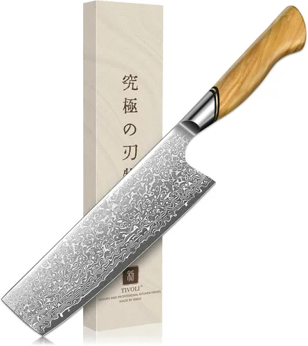 Miniatura 13 de TIVOLI Cuchillo Mondador de Acero de Damasco, Cuchillo de Frutas VG-10 con Hoja Extremadamente Afilada y Mango Ergonómico de Madera de Olivo, Ideal
