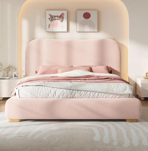 Jocisland Base de cama de nube de tamaño Queen, cabecera curvada de 7.1 pulgadas de grosor, esquinas redondeadas suaves, diseño seguro para niños y