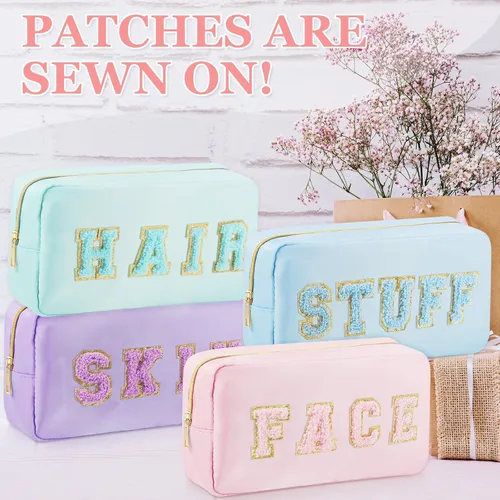Miniatura 5 de 4 bolsas de aseo de viaje para mujer, bolsas de maquillaje preparadas, organizador de cosas para la cara y el cabello, bolsa de felpilla