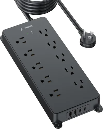 Miniatura 14 de TROND - Alargador de corriente con protector contra sobretensiones, 4000 J, certificado ETL, 10 salidas ampliamente espaciadas con 2 USB A y 2 USB