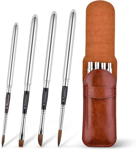 Miniatura 2 de Kolinsky Sable Hair - Juego de 4 pinceles redondos para acuarela de viaje, pinceles compactos portátiles para artistas con bolsillo para arte