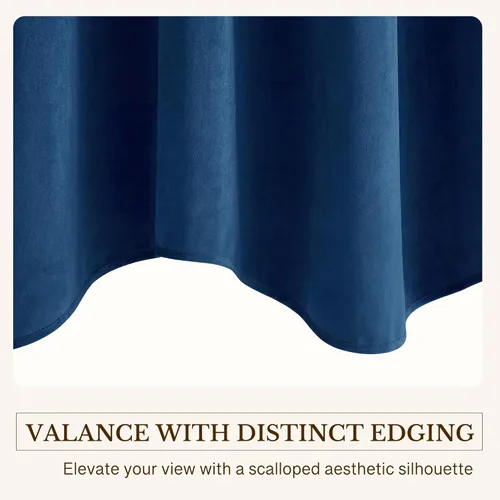 Miniatura 5 de StangH Cortinas decorativas de lujo, cenefa azul con bloqueo de luz, cenefa festoneada para ventana pequeña con bolsillo sólido para barra, cortina